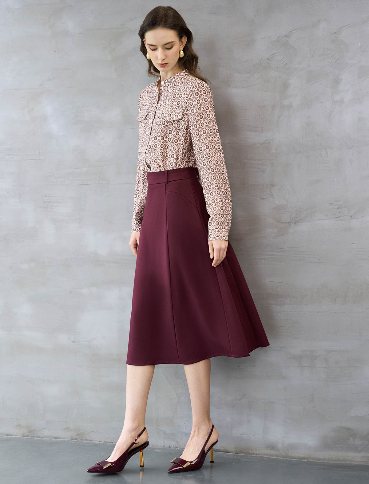 High Waisted A Line Midi Skirt