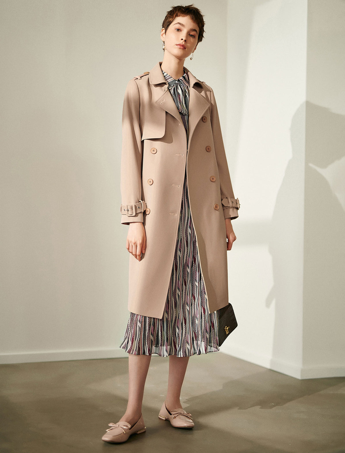 Collared Double-Breasted Belted Relaxed Trench Coat