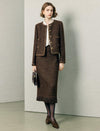 Wool Blend Shimmer Crewneck Button-Front Cropped Jacket