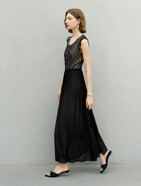 Black Sheer Lace Maxi Dress