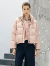 Textured Stand-Collar Zip-Front Pocket Cropped Puffer Jacket