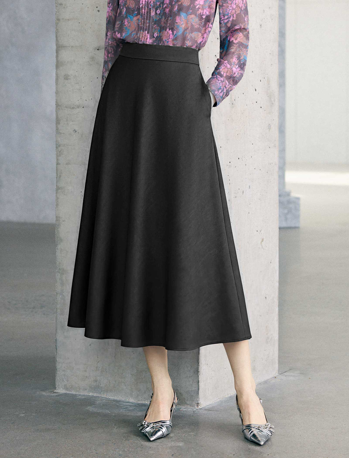 High-Waist Slimming Midi Umbrella Skirt