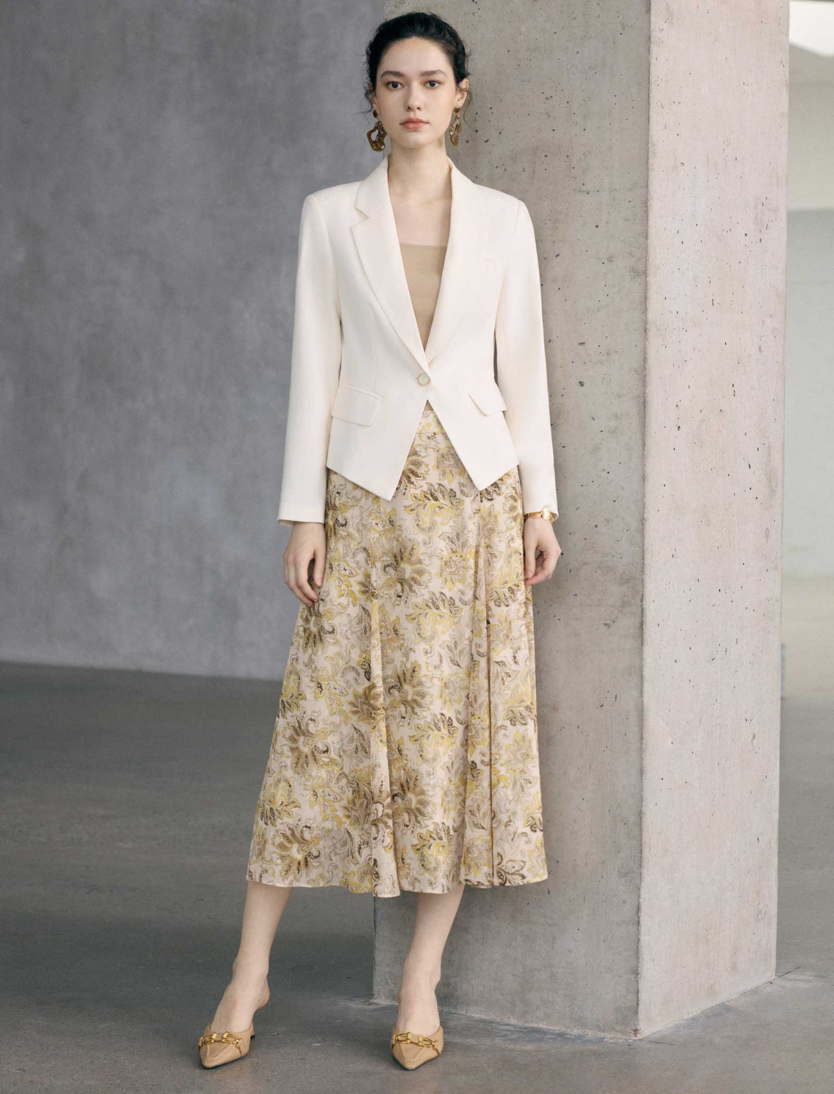 Vintage Floral Print Midi Chiffon Skirt