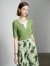 Leaf Green Ribbed V-Neck Layered Knit Top