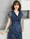 V-Neck Floral Waist-Cinched Dress