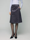 Wrap-Front Button High-Waist A-Line Midi Skirt