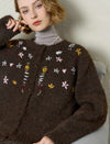Chocolate Brown Floral Embroidered Cardigan