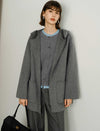 Grey 100% Wool Hooded Coat
