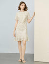 Cream Floral Embroidered Mesh Ruffle Hem Dress