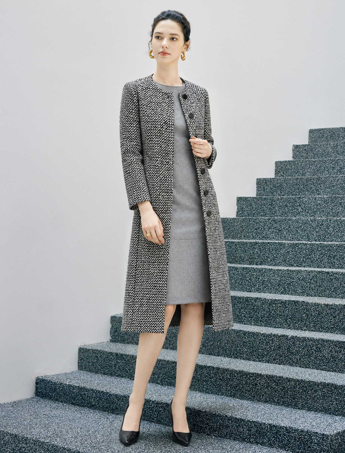 Wool Blend Snap-Front Belted Pocket Coat