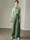 Green Tencel High-Waisted Wide Leg Pants