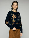 100% Wool Embroidered Floral Crewneck Relaxed Sweater