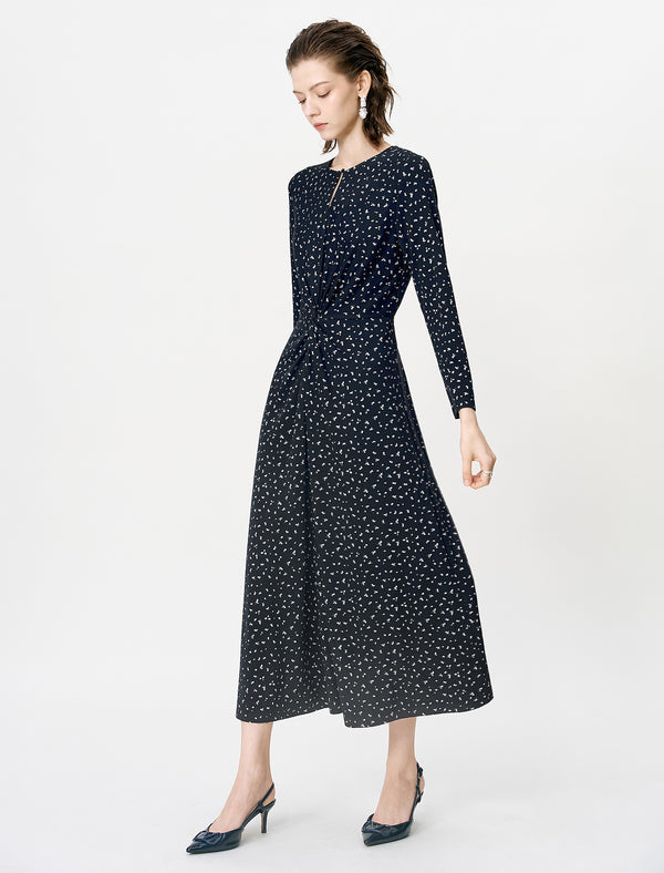 Black Ditsy Floral Long Sleeve Midi Dress