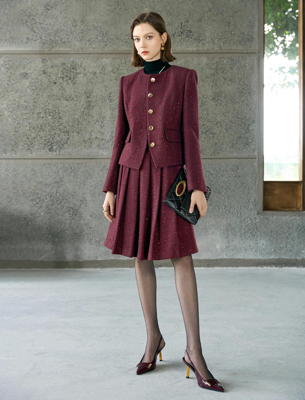 Sparkle Tweed Button-Front Jacket