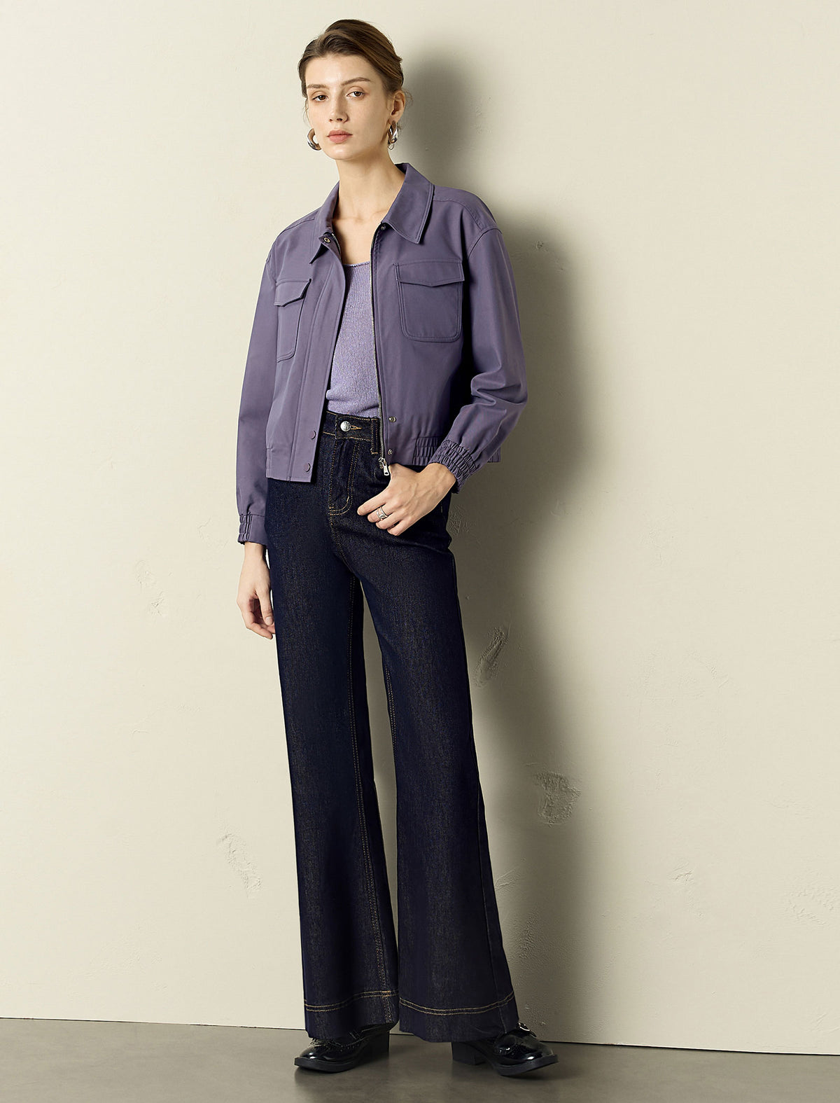 Collared Zip Up Cropped Jacket