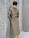Solid Mock Neck Long Sleeve Midi Dress