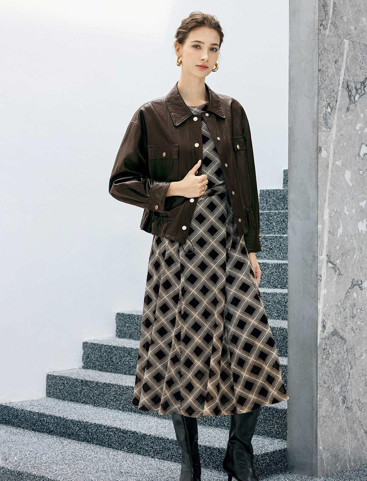 Coated Collared Snap-Front Relaxed Cropped Moto Jacket