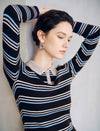 Wool Blend Striped Long Sleeve Sweater