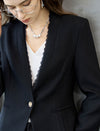 Lace Trim Collarless Blazer