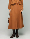 Wool Blend Elastic-Waist A-Line Midi Skirt