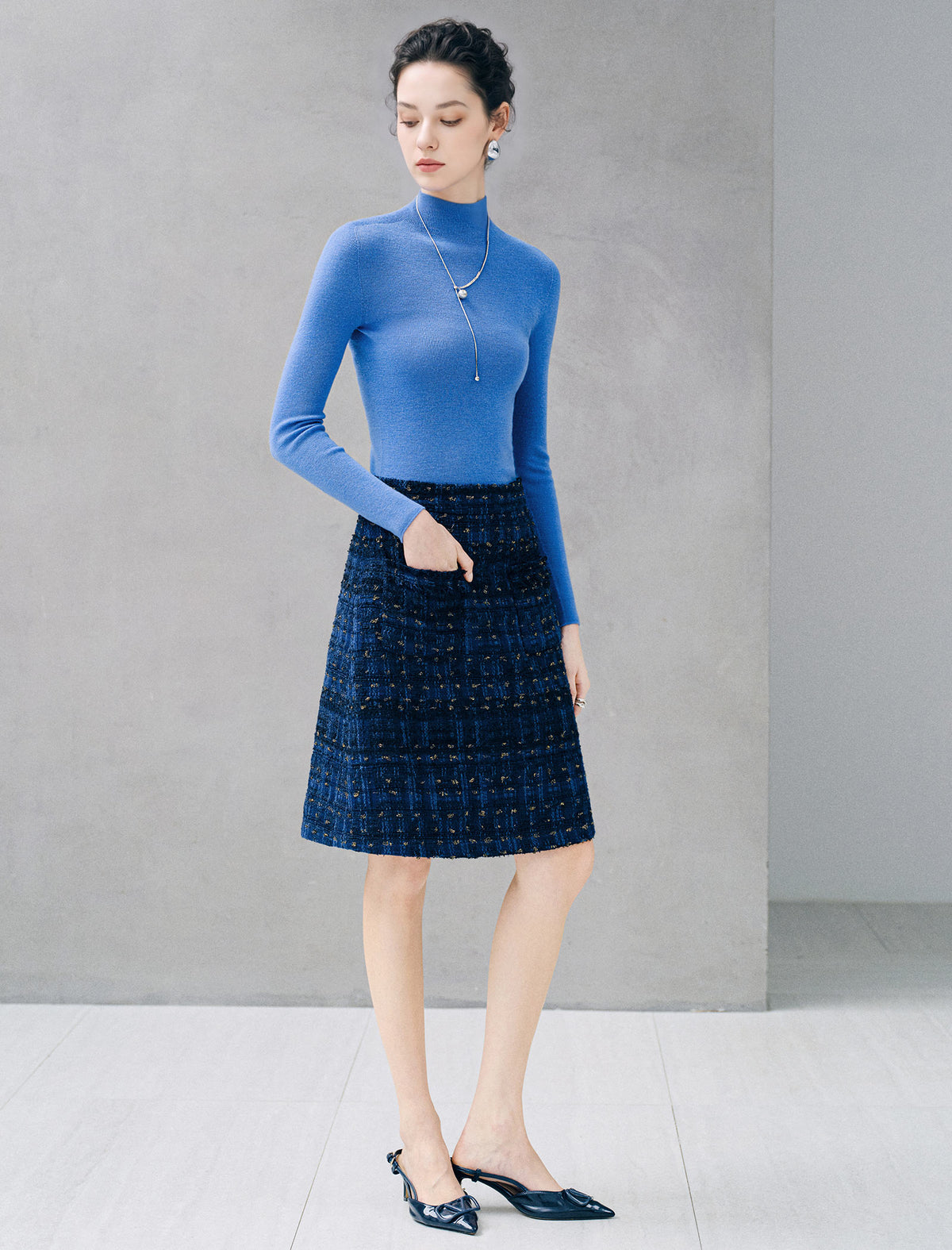 Mock Neck Ribbed Long Sleeve Knit Top