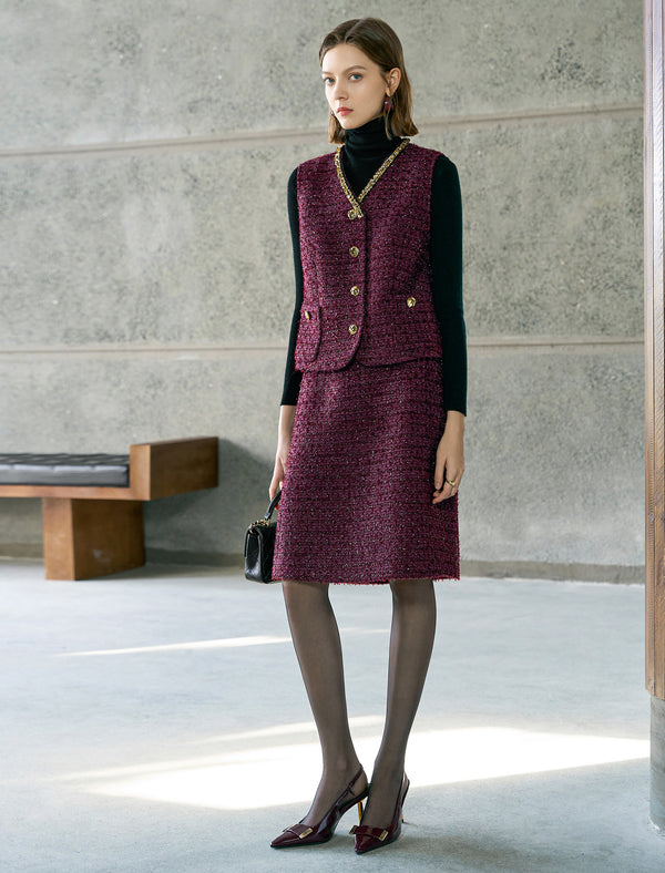 Red Elegant Straight Midi Skirt