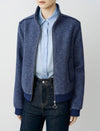 Blue Wool-Blend Zip-Up Jacket
