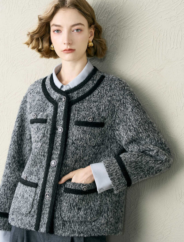 Tweed Wool-Blend Contrast Trim Jacket