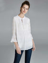 White Swiss Dot Ruffled Collar Bell Sleeve Blouse