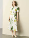 Green Watercolor Print Shirt Midi Dress