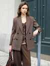 Coffee Wool-Blend Double-Breasted Blazer