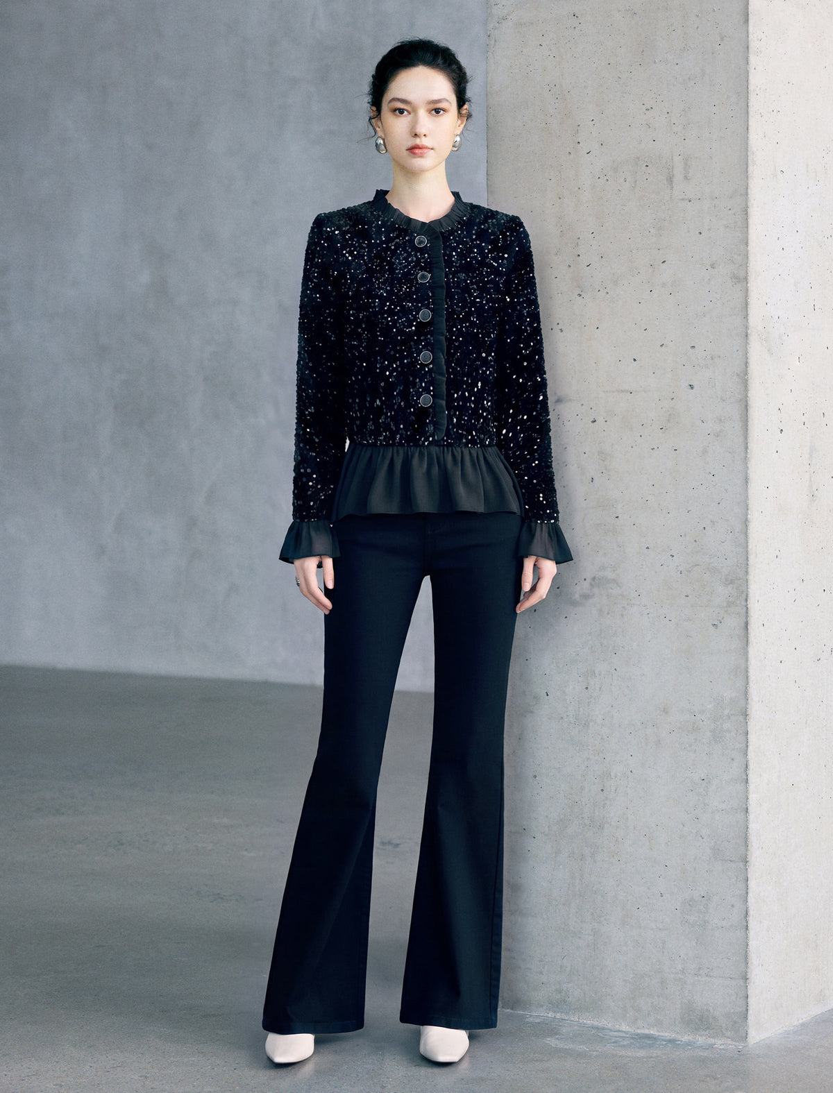 Embellished Peplum Long Sleeve Top
