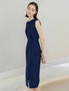 Sleeveless Sheath Midi Dress with Single-Breasted Detail