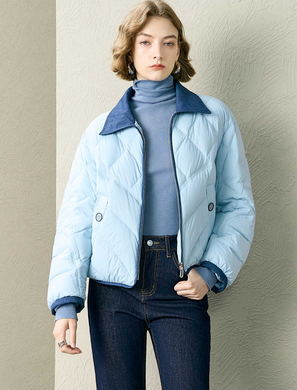 Denim-Collar Cropped Down Jacket