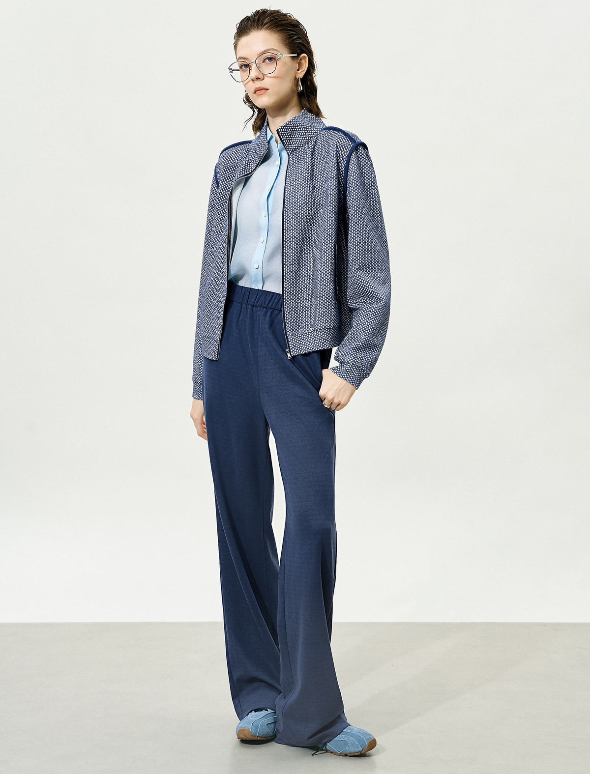 Blue Checkered Zip-Up Jacket