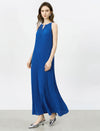 Cobalt Blue Pleated Halter Maxi Dress