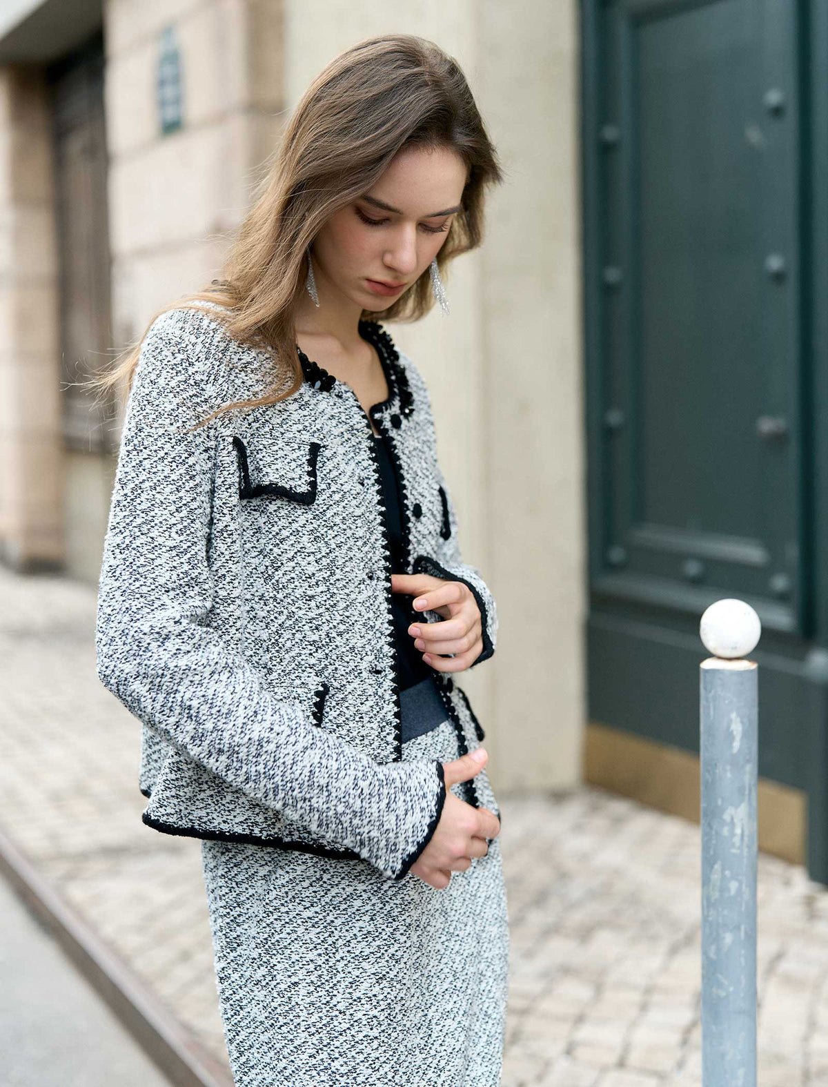 Light Grey Tweed Wool-Blend Jacket