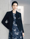 Wool Blend Notched-Lapel Three-Button Cropped Jacket