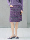 Wool Blend Textured High Waist H Line Braided Trim Midi Skirt