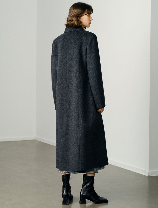 Wool Tencel Silk Blend Notched Lapel Overcoat