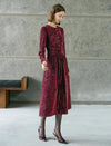 Red Velvet Belted Long-Sleeve Midi Dress