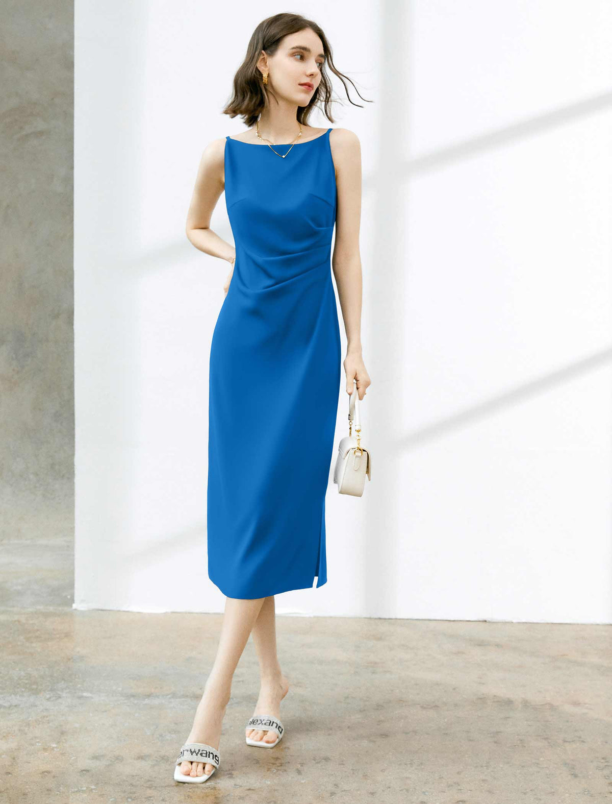 Blue Sleeveless Midi Dress