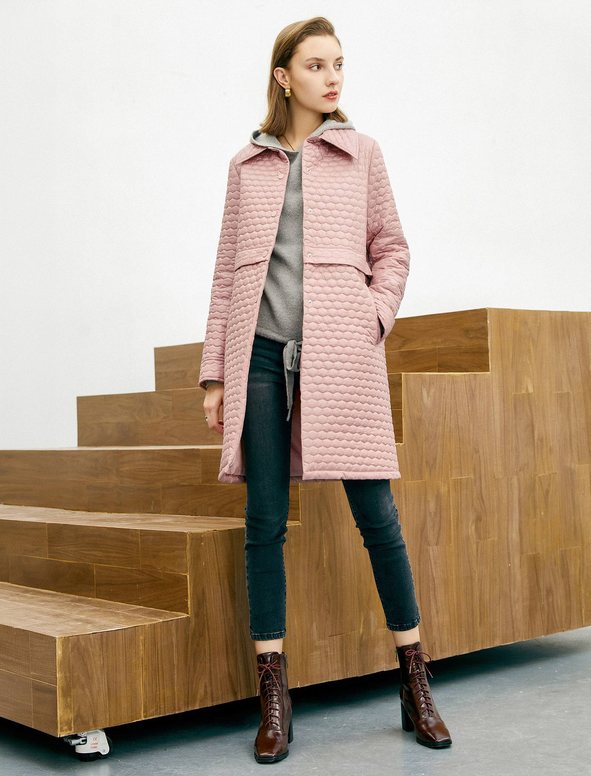 Collared Button-Front Padded Coat