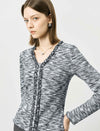 Gray V-Neck Slim Fit Long-Sleeve Knit Top