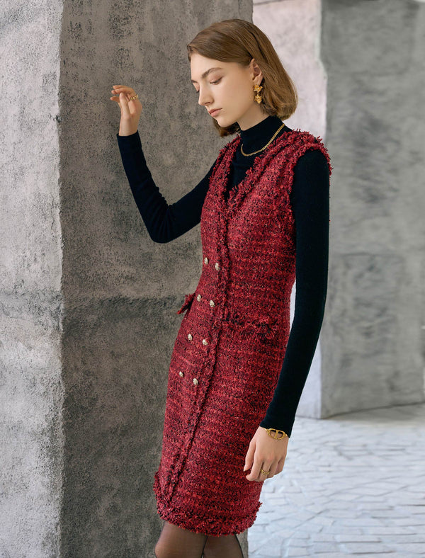 Tweed Double-Breasted Sleeveless Mini Dress