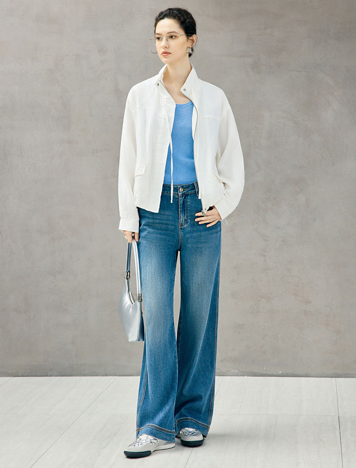 Stand Collar Cropped Batwing Sleeve Jacket