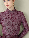 Burgundy Floral Lace Mock Neck Top