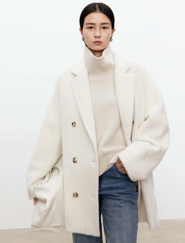 100% Alpaca Double-Breasted Wool Coat