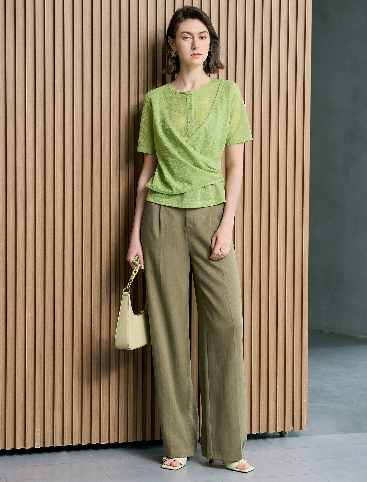 Lime Green Textured Wrap Knit Top
