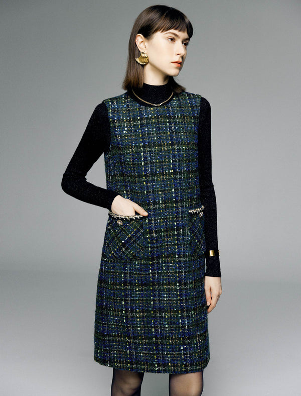 Wool Round Neck Sleeveless Midi Dress